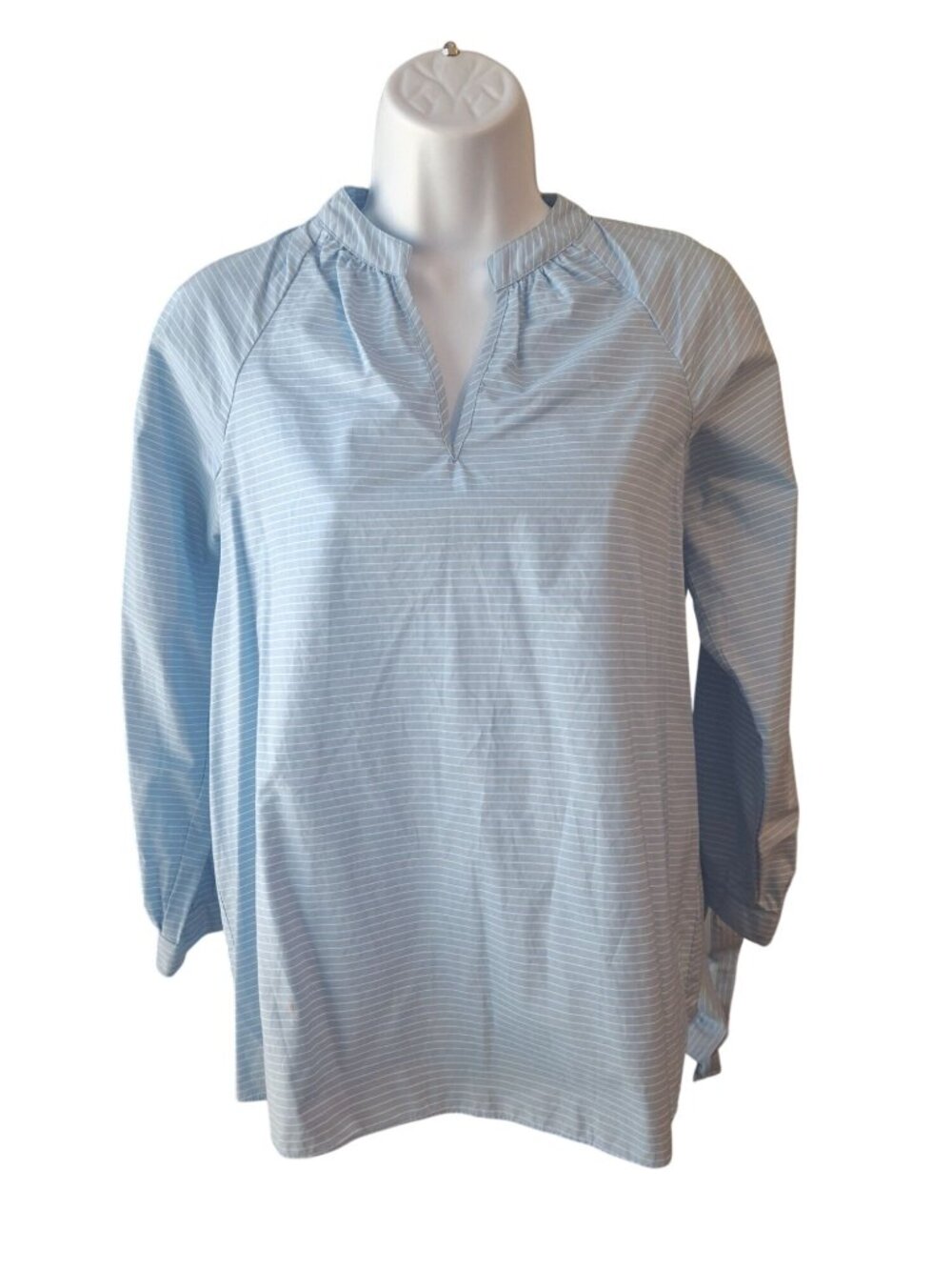 Madewell XS Blue White Stripe Tie Sleeve Popover Blouse Cotton Coastal Preppy